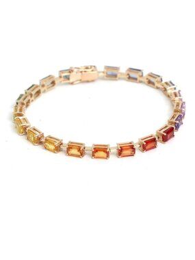 Rainbow Sapphire Emerald-Cut 14K (18K Custom) Gold Tennis Bracelet